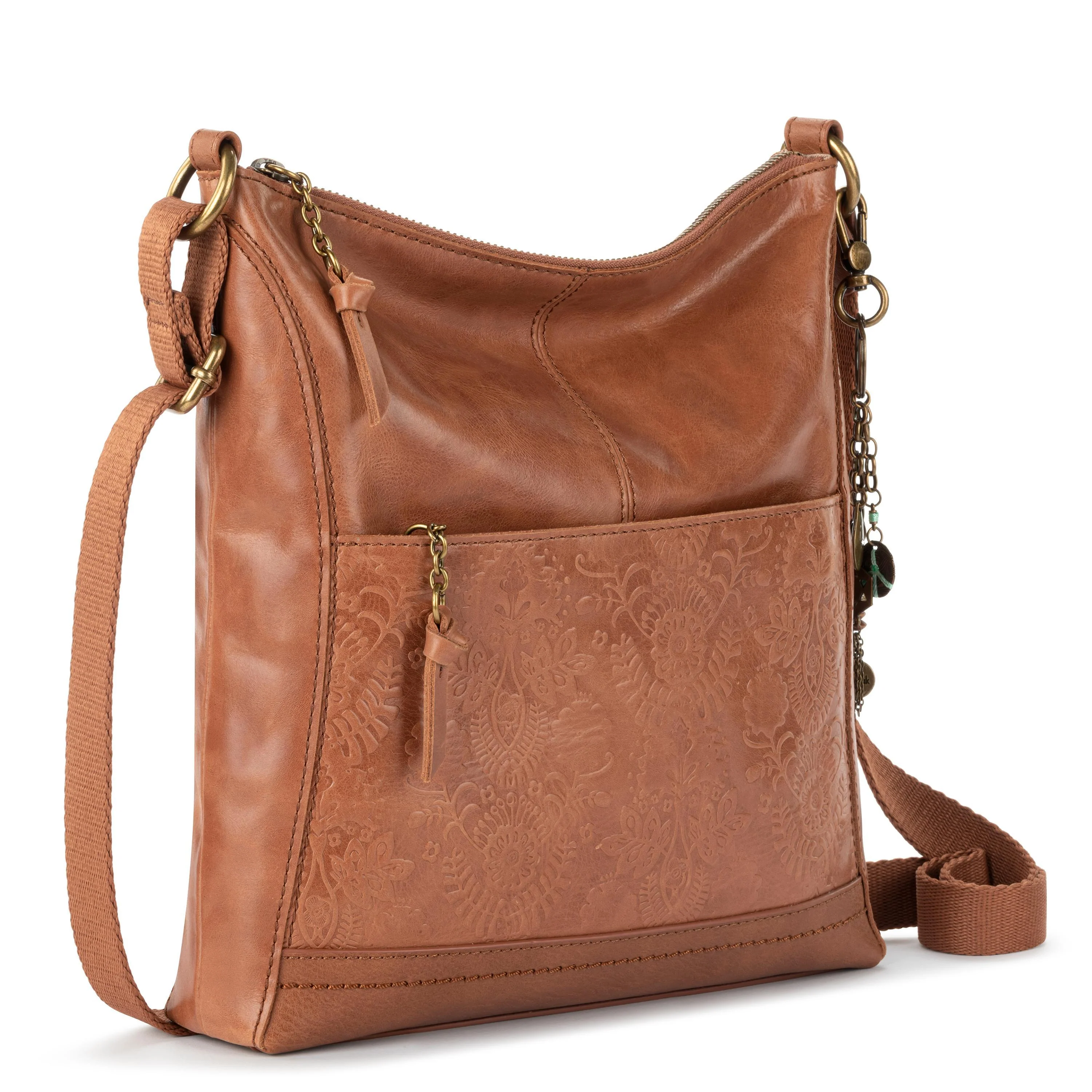 Lucia Crossbody - Leather - Tobacco Floral Embossed - Image 4