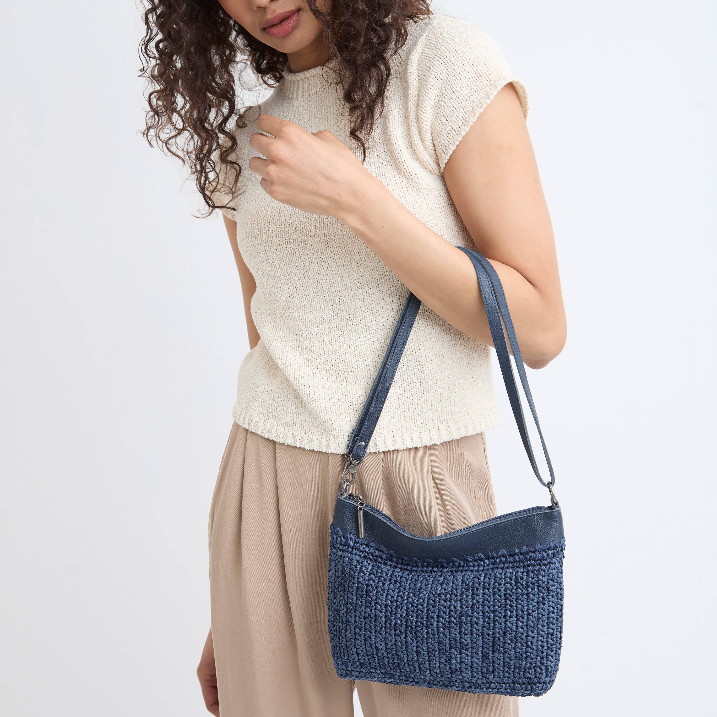 Lumi Crossbody - Hand Crochet - Denim Tonal Straw - Image 2