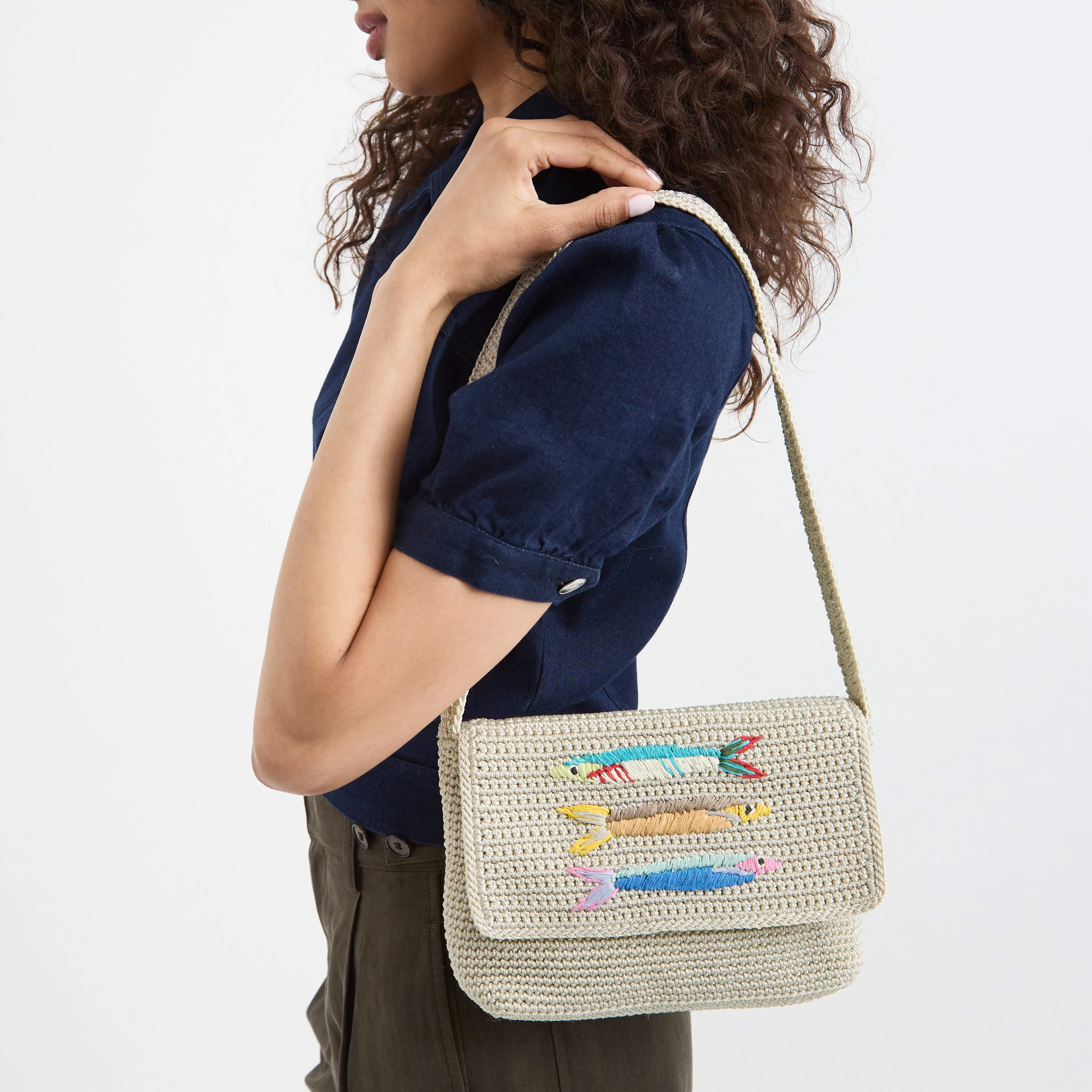 Marlow Flap Shoulder Bag - Hand Crochet - Sardines - Image 2