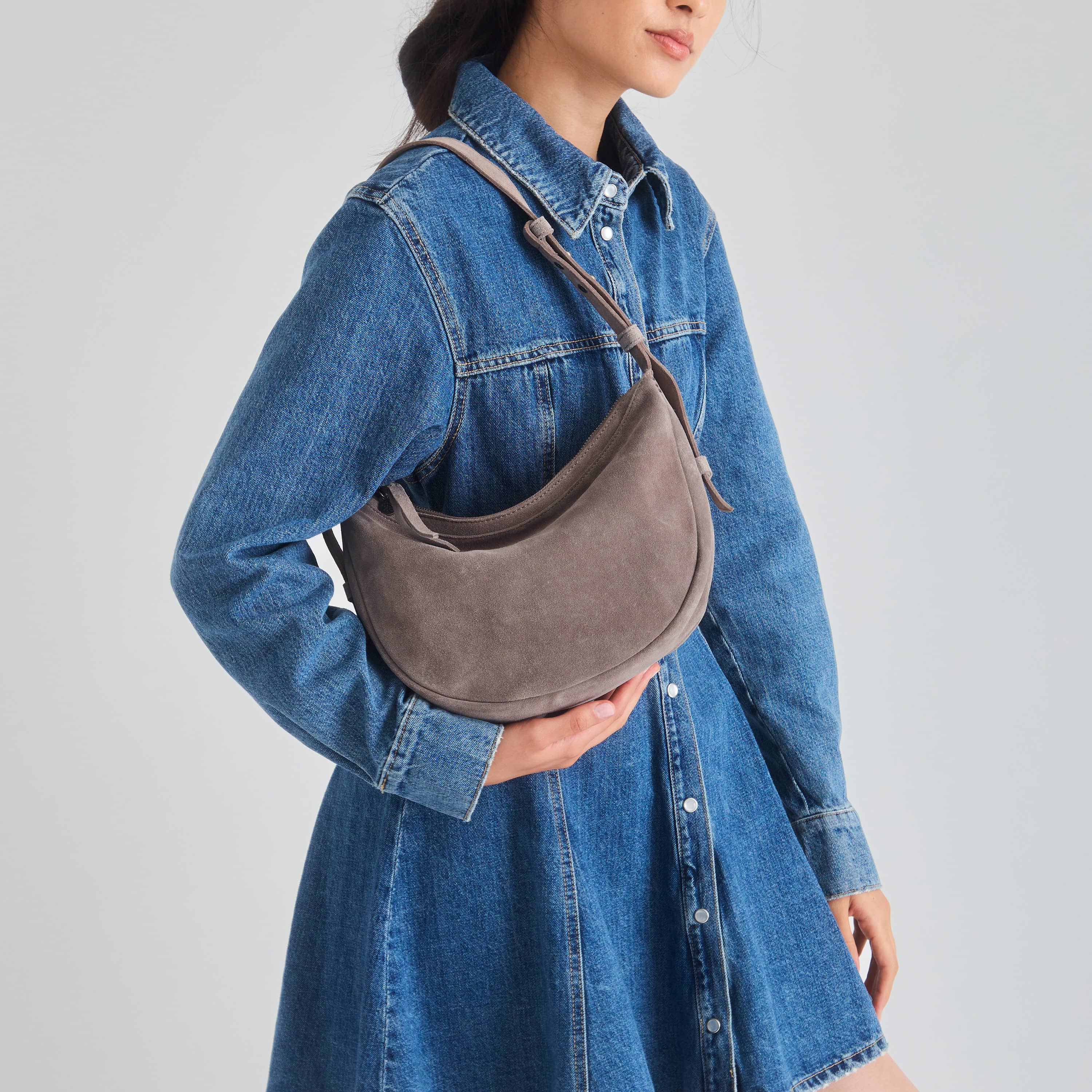Tess Shoulder Bag - Leather - Mushroom Suede - Image 2