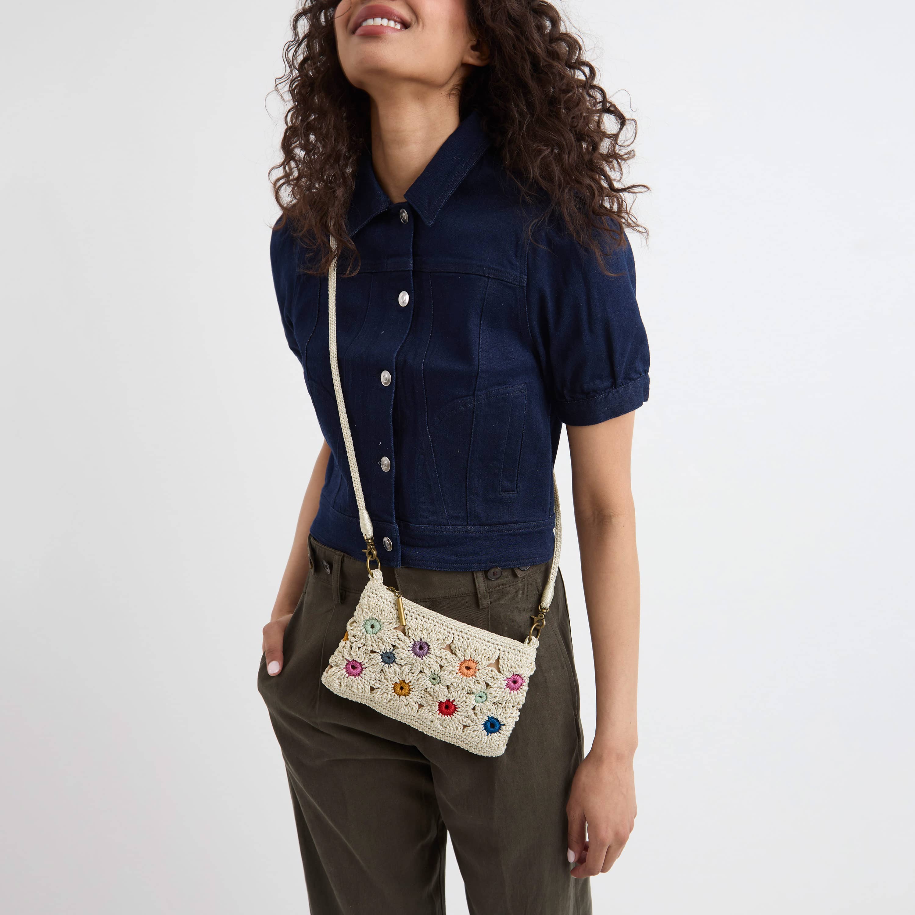 Vita Convertible Wristlet - Hand Crochet - Natural Multi Flowers - Image 2