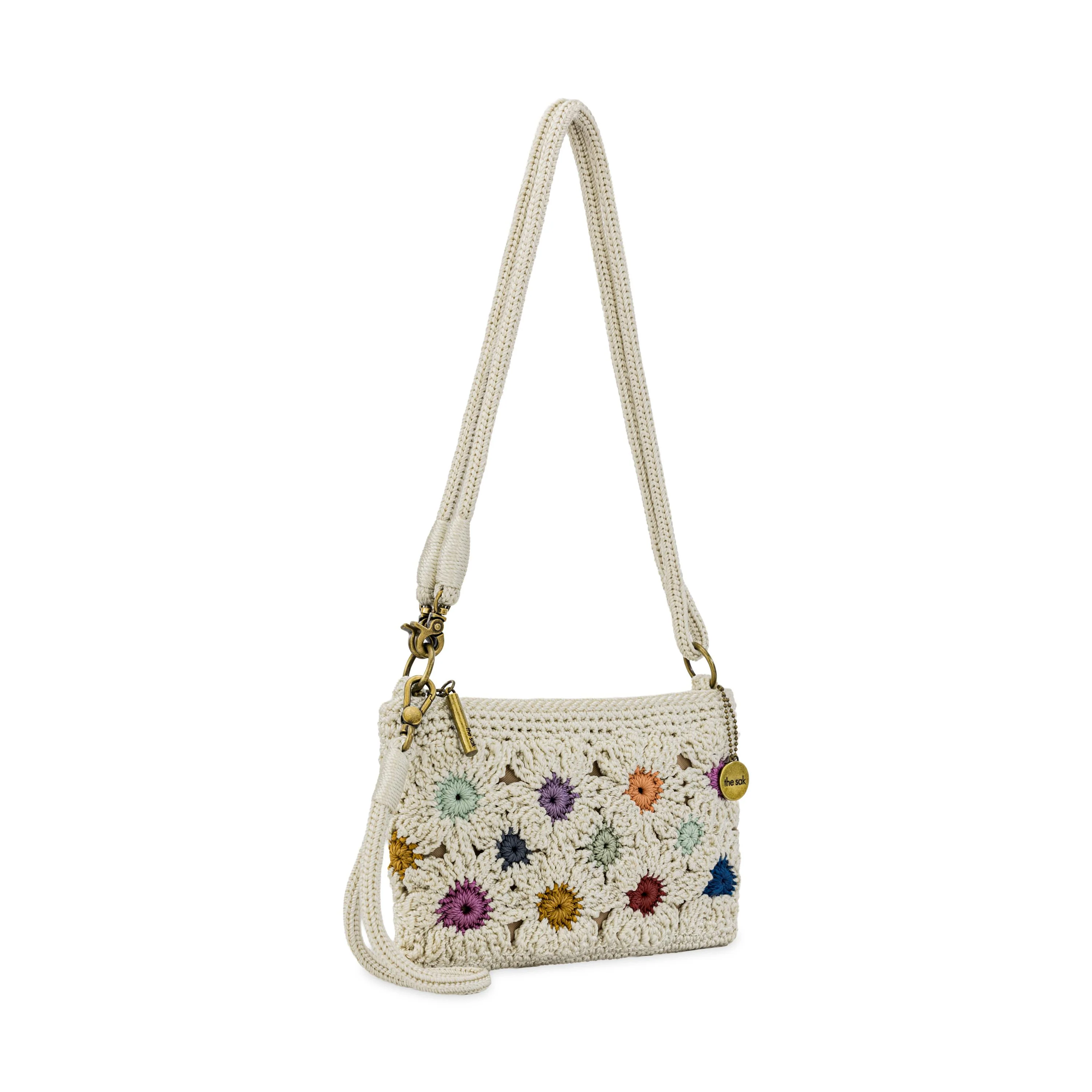 Vita Convertible Wristlet - Hand Crochet - Natural Multi Flowers - Image 4