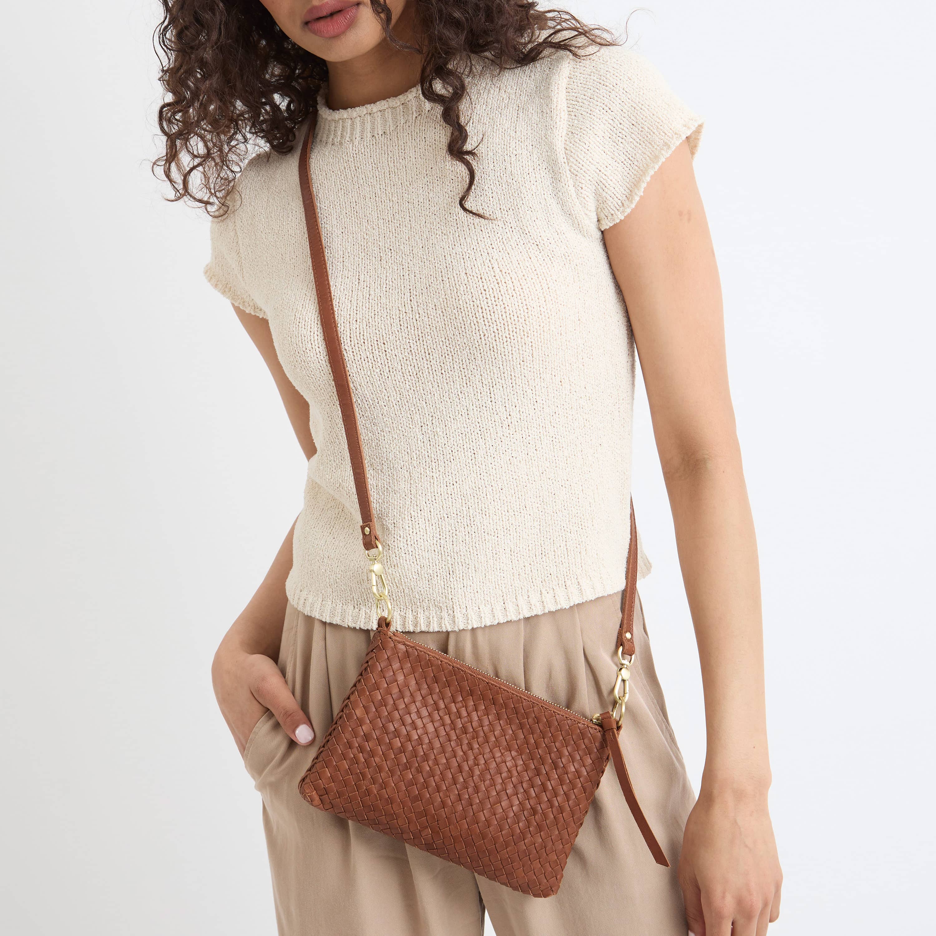 Vita Convertible Wristlet - Leather - Cognac Woven - Image 2